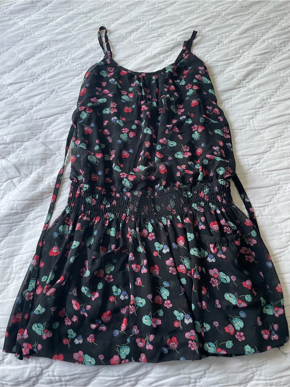 Women’s Black Floral Sundress with Pink & Teal Cherry Print